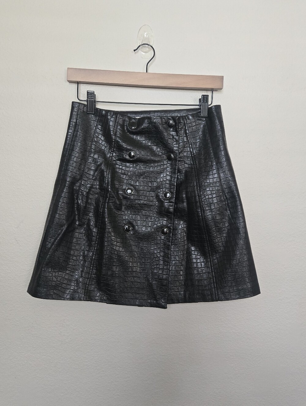 Vintage Y2K Industry Croc Faux Leather Black Mini Skirt Size 2 Glam Streetwear